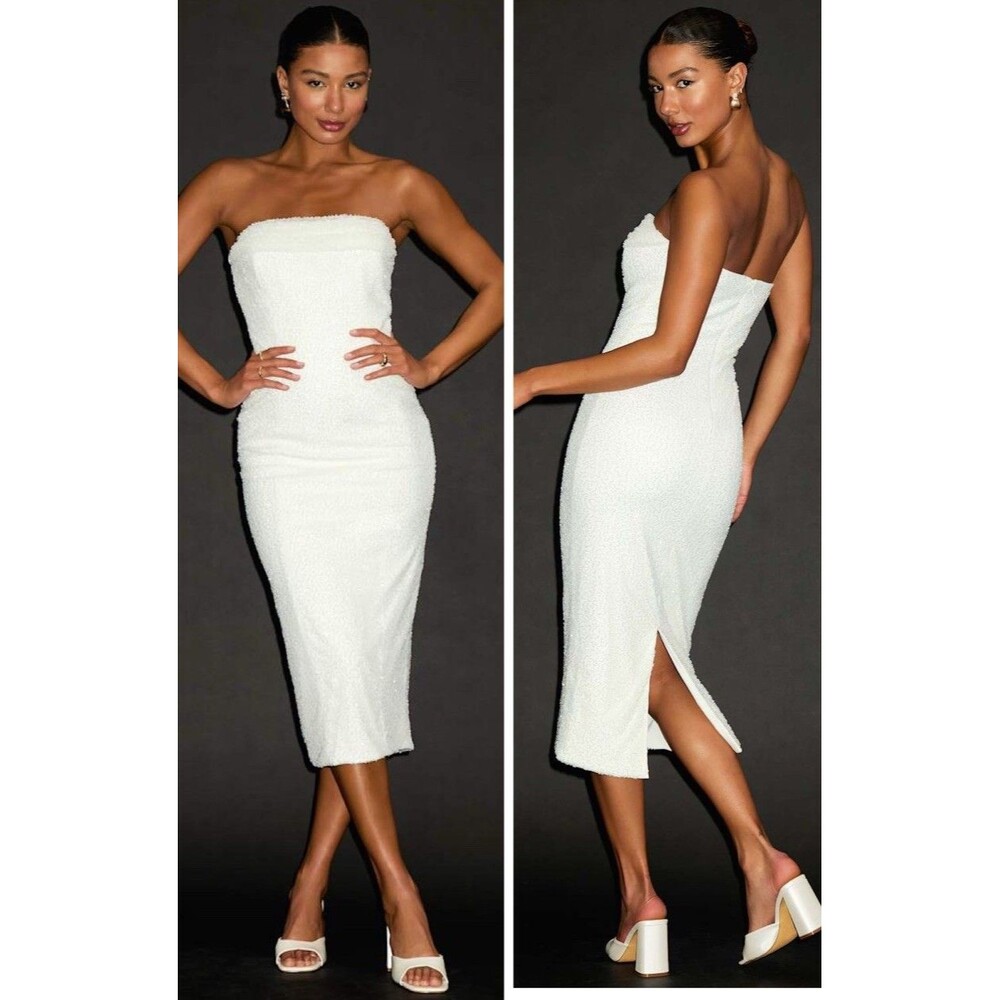 Lulu's White Strapless Midi Dress